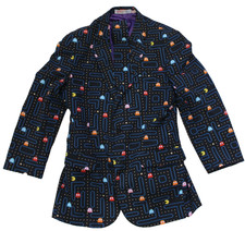 Opposuits Pac-Man Jacket & Tie Set Men's Size 38 Black All Over Print Cosplay picture