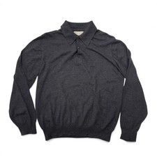 John Nordstrom Extrafine Merino Wool Polo Sweater Men Medium Charcoal Gray Italy picture