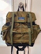 LL Bean Continental EUC vintage green nylon leather base military backpack picture