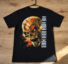 New w/tags Black Flaming Skull Graphic T-Shirt Men's Size Double Sided Metal picture