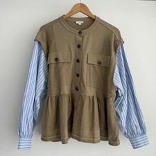 Anthropologie Pilcro Shirt Sleeve Knit Babydoll Shacket XS Utility Pullover Top picture