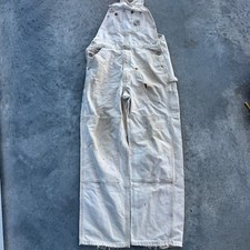Carhartt Vintage Double Knee Overalls Natural White Distressed Workwear 35x31 picture