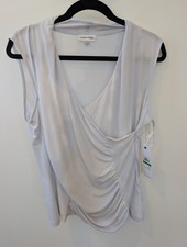 NWT Calvin Klein Sleeveless Draped Wrap Front V-Neck Top White Large picture