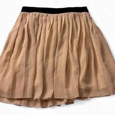 Vintage Y2K Forever 21 Chiffon Pleated Mini Skirt Nude Tan Boho Coquette Size M picture