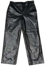 Ann Taylor Pants Size 8 Imitation Leather Straight Leg Black High Waist NEW picture