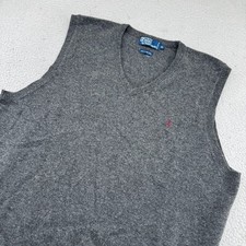 Vintage Polo Ralph Lauren Lamb's Wool Sweater Vest Mens XL Gray V-Neck Pullover picture