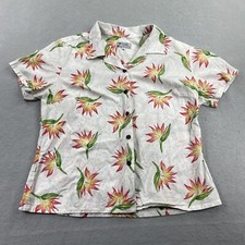 Vintage An Original Avanti Shirt Womens Large White Floral Hawaiian Top Casual picture