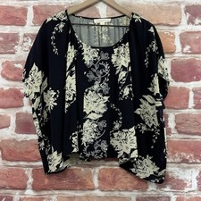 Anthropologie Lovestitch Top Womens S Black Garden Floral Embroidered Shirt picture