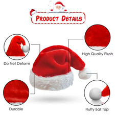 Christmas Santa Hat Long Plush Red White Holiday Party Hat Adults Kids Unisex picture