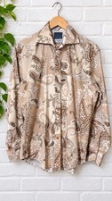 Thomas Dean Mens Small Luxury Shirt 100% Cotton Paisley Tan Brown Button Down picture