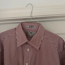 Aquascutum Men's 100% Cotton Dress Shirt RED Pin Stripes on White• Size 16. picture