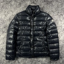 Moncler Clairy Women's Down Puffer Jacket Size L Navy Blue Shiny Snap Button picture
