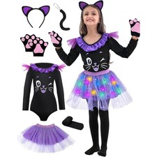 Cute Halloween Cat Costume Dress-Up Gift for Girls Light Up Skirt Cosplay Outfit picture
