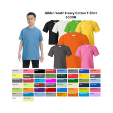 NEW Gildan YOUTH Heavy Cotton Plain Crew Neck Short Sleeves T-Shirt 5000B picture