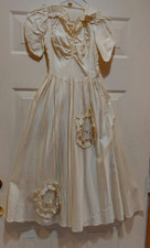 Petite Vintage 1940s Jr. Cotillion Gown, Ivory Rayon Taffeta Romantic Revival picture