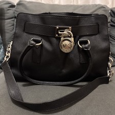 Michael Kors Hamilton Purse / Bag Soft Black Leather With Pad Lock Charm picture