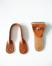 3PCS Men's Suspenders Top Grain Cowhide Leather Brackets+Replacement Ear Button picture