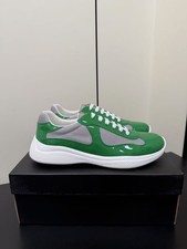 Men Prada America's Cup Trainers Green Patent Leather Grey Mesh White Thick Sole picture
