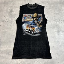 Vintage 3D Emblem Truckers Only The Last Frontier Cutoff T-Shirt 1988 picture