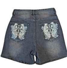 VTG Y2K Romwe Women's Black Denim Shorts Size XS Cross Angel Wings Punk  Goth picture