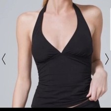 NWT MOD BOD Women's Cassy Solid Black Halter Swim Tankini Top New Small picture