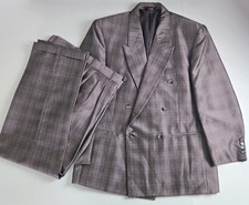 Gino Cappeli 42S Double Breasted Suit Purple Plaid Mens Jacket 34x30 Pants Shiny picture