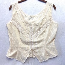 Vintage 70s Lady Jane M Floral Lace Corset Top Sleeveless Blouse Victorian Ecru picture