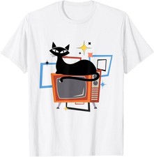 Retro Atomic Age Mid-Century Cat Vintage TV Modern T-Shirt picture