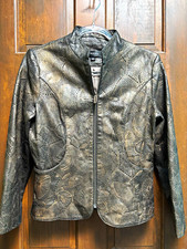 Siena Women's Black Floral Leather Full Zip Lined Jacket w/ Pockets Size S picture