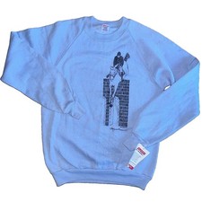 NWT Vtg 80s Jerzees By Russell Sweatshirt Adult M Blue Equestrian Horse Graphic picture