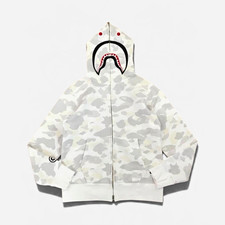 A Bathing Ape BAPE Camo Shark Full Zip Hoodie M White/Gray Logo picture