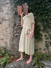 Antique VTG 1920s Ivory Silk Wedding Dress w/ Embroidery, Lace & Bow Detail XS/S picture