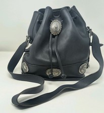 Vintage Brighton Black Leather Concho Bucket Bag Drawstring Western Bag Rare picture