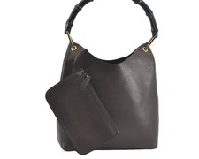 Authentic GUCCI Bamboo Hand Shoulder Bag Leather Brown AB255 picture