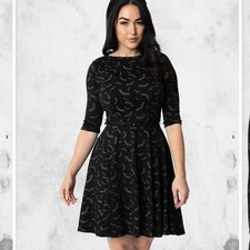 Unique Vintage Bat Stephanie goth witchy flare dress XS picture