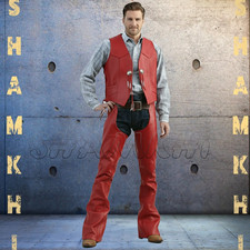Set Custom Made Men's Red Premium Genuine Leather Vests Motorcycle Chaps picture