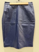 NWT Hal Rubenstein Genuine Leather Pencil Skirt Womens 8 Navy Blue Paneled Lined picture