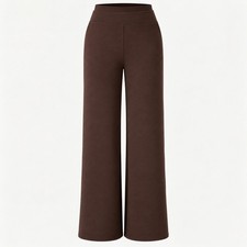 NEW OGL FuzzLuxe Double Waistband Straight Leg Pants Sz M Brown Modern Chic Cozy picture