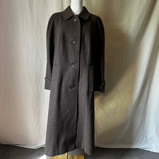 Vintage Austrian Loden Wool Alpaca Long Coat Cape Back Brown 80s EU 44 picture