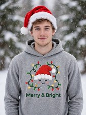 Merry and Bright Hoodie Christmas Pullover Holiday Gift Women Men picture