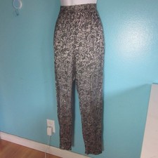 Vintage Judy Knapp Silver Black Floral Brocade Pants S High Rise Slim Coquette picture
