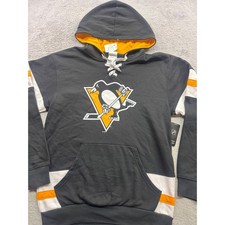 NHL Pittsburgh Penguins Mens Medium Lace Up Hoodie Black Gold Colorblock NWT picture