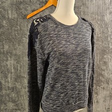 Hollister Blue Marled Knit Cropped Lace Shoulder Detail shirt Women's Small picture