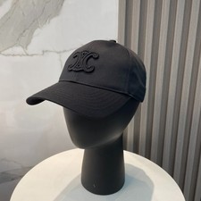 CELINE Triomphe C Logo Black Cotton Baseball Cap Adjustable Unisex Size M picture