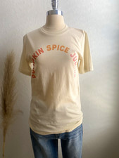 Pumpkin Spice Junkie Graphic Print T-Shirt, Beige, Crew Neck, Short Sleeve, S picture