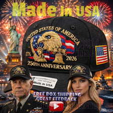 USA 250th Anniversary Hat Cap Embroidered Eagle 1776 2026 Black Made In USA V2.0 picture