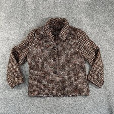 Womens Brown Tweed Boucle Jacket Blazer Speckled Button Front Vintage Style L picture