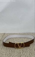 Authentic Valentino Garavani Reversible Belt Ivory/Brown Gold-Tone Size 85/34 S picture