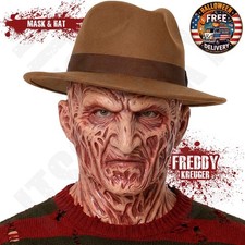 Adult Freddy Nightmare on ELM Street Latex Mask & Hat Halloween Costume 2pc Set picture