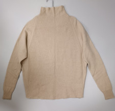 Tahari Pure Luxe 100% Cashmere Sweater Women's M Beige Ribbed Mock Neck picture
